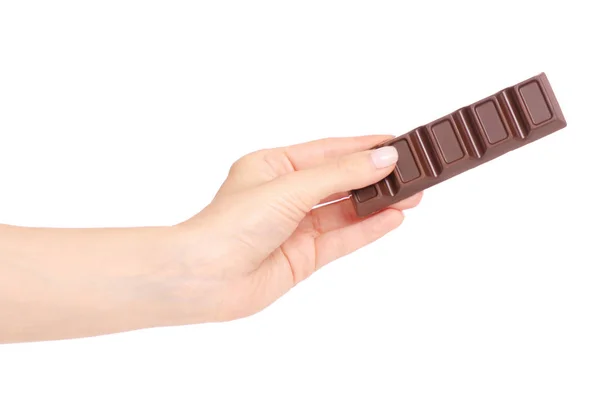 A bar of chocolate in hand — Stock Photo, Image