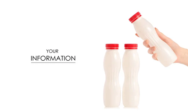 Botella de plástico blanco con leche de kéfir de yogur en patrón de mano —  Fotos de Stock