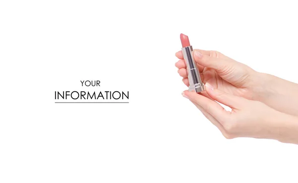 El lápiz labial rosa rojo en el patrón de la mano — Foto de Stock