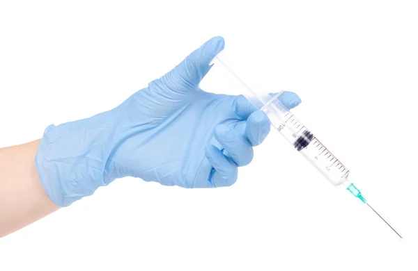 Syringe in hand medical glove medicine — Stock Photo, Image