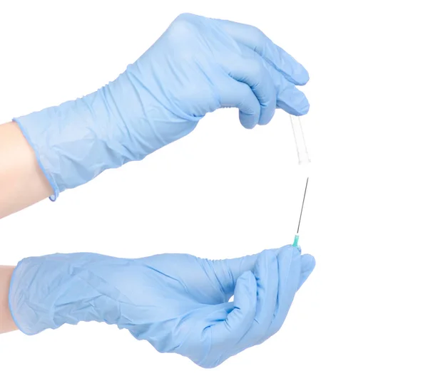 針の手に医療用手袋注射薬 — ストック写真