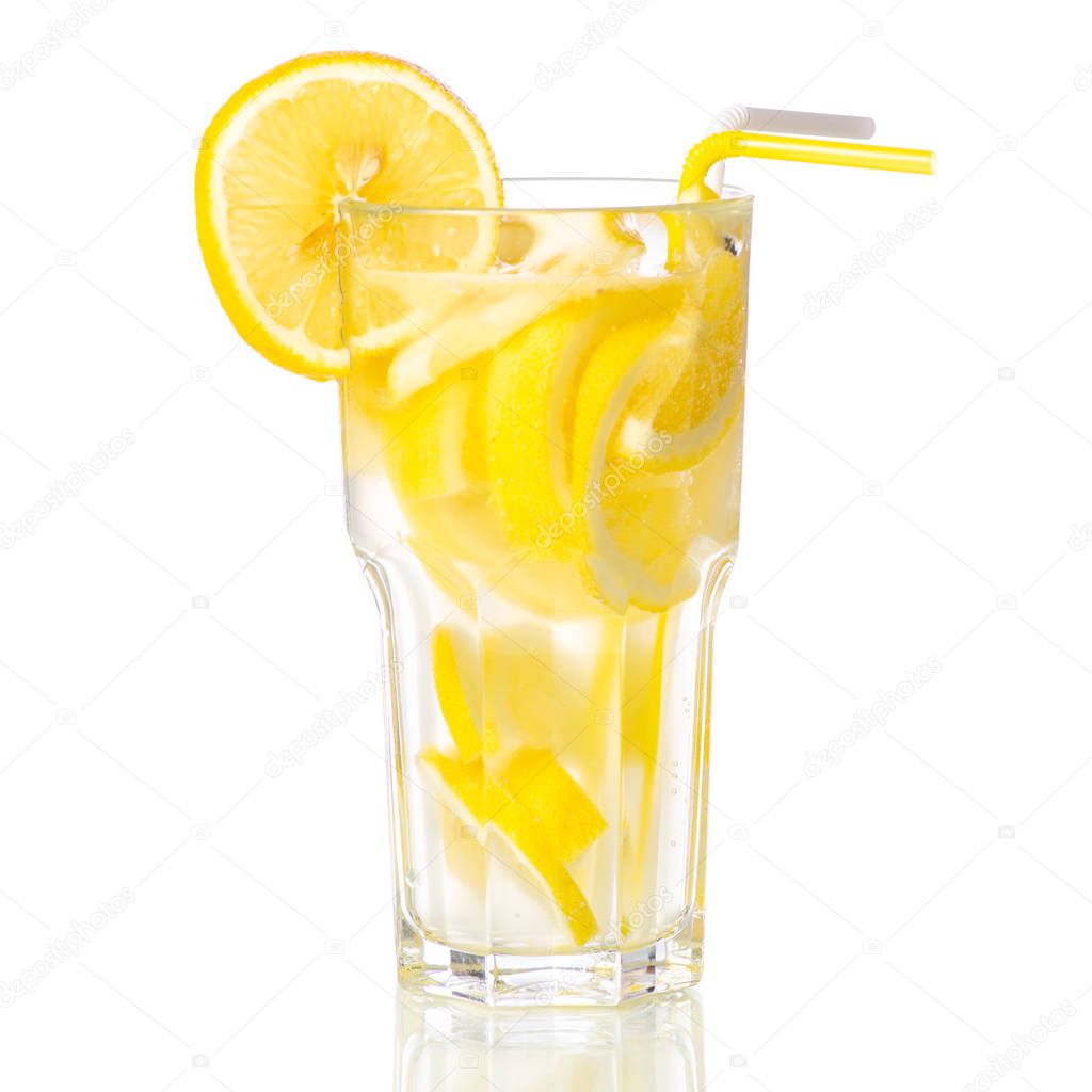 Glass lemonade lemon water with lemon