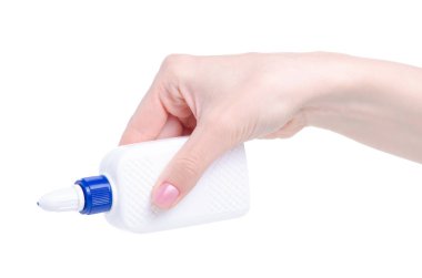 Elinde beyaz şişe tutkalı