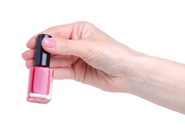 Rött nagellack i handen — Stockfoto