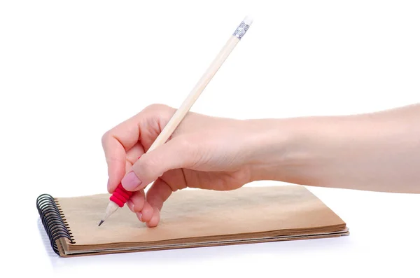 Notepad and pencil in hand Stock Image