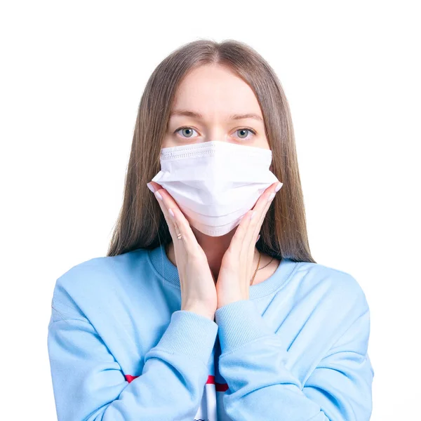 Woman in medical protective mask virus — Stock Photo, Image
