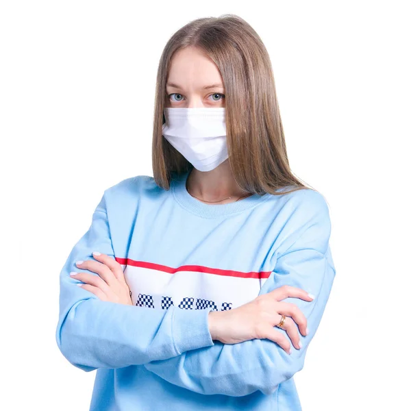 Femme dans le virus masque de protection médicale — Photo