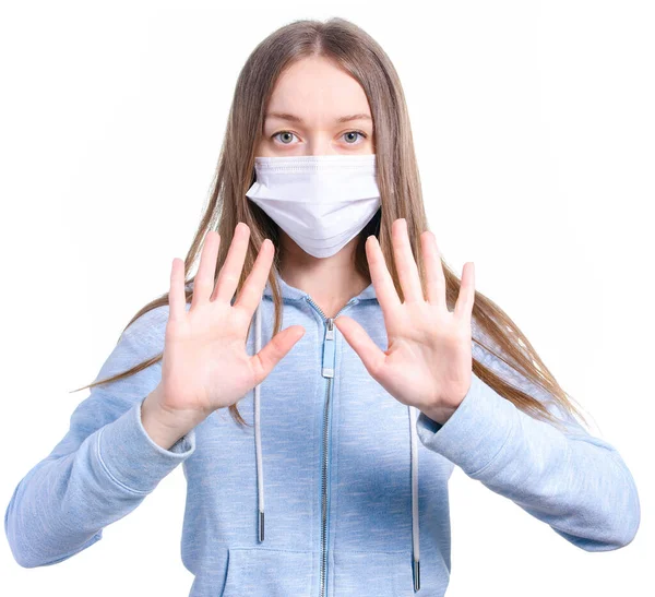 Femme dans le virus masque de protection médicale — Photo