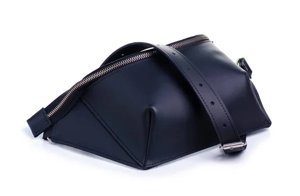 Black leather waist bag — Stock Photo, Image