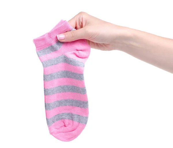 Pink socks in hand — Stock Photo, Image