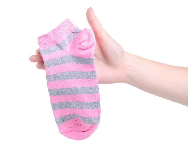 Pink socks in hand — Stock Photo, Image