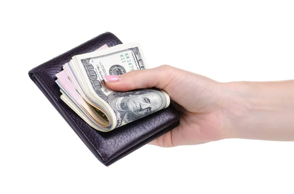 Δολάρια στο πορτοφόλι στο χέρι — Φωτογραφία Αρχείου