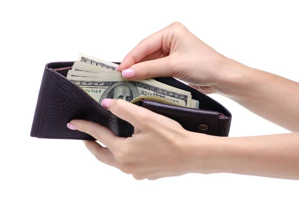 stock image Money dollars in purse in hand
