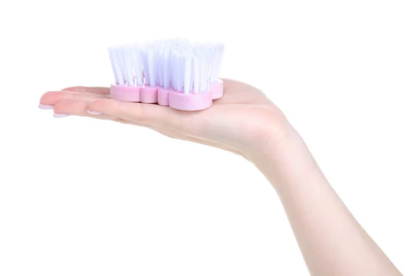 Reinigungsbürste aus Kunststoff in der Hand — Stockfoto