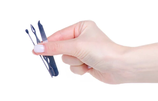 Zestaw manicure w dłoni — Zdjęcie stockowe