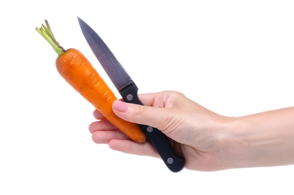 Faca vegetal de cenoura na mão — Fotografia de Stock