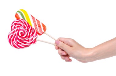 Elinde renkli şeker lolipopu