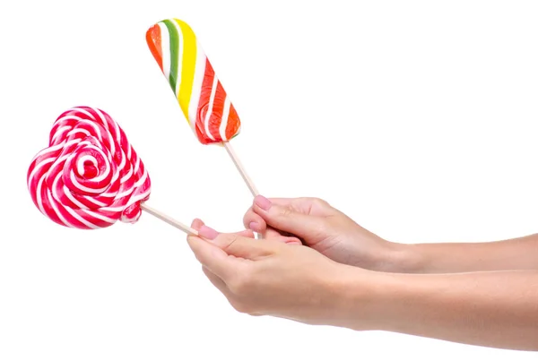 Paleta de caramelo colorido en la mano — Foto de Stock