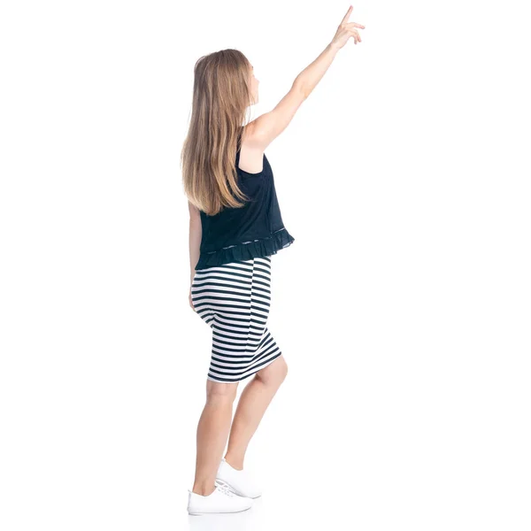 Woman in skirt showing pointing — Stock Photo, Image