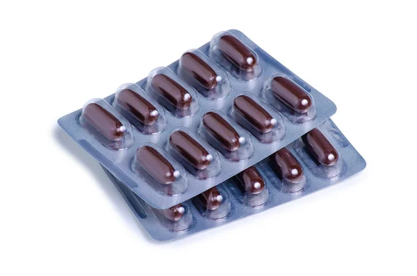 Blister bruine pillen capsules geneeskunde apotheek — Stockfoto