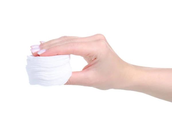 Almohadillas de algodón en belleza de mano — Foto de Stock