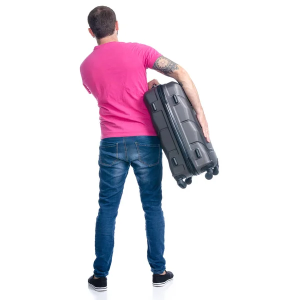 旅行スーツケースを持ったジーンズの男 — ストック写真
