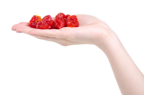 Candied dried dogwood in hand — Stock Photo, Image