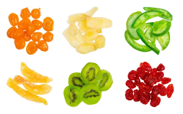 Set piles candied dried tropical fruits — Stock Photo, Image