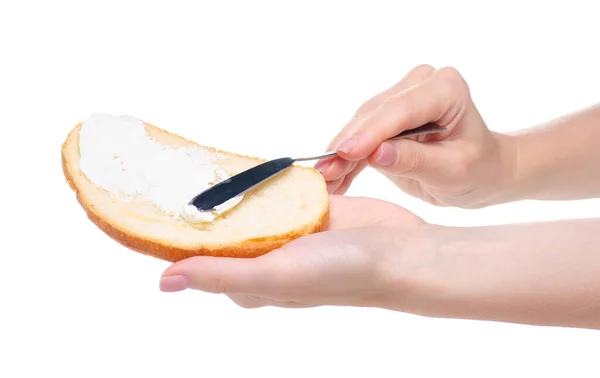 Kézzel feldolgozott krémsajtos kenyér — Stock Fotó