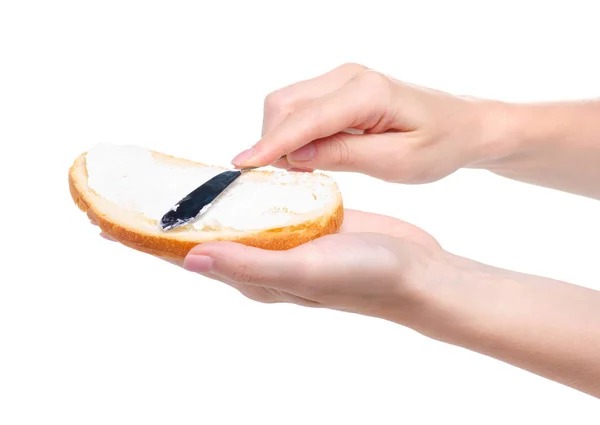 손으로 처리 한 크림 치즈를 넣은 빵 — 스톡 사진