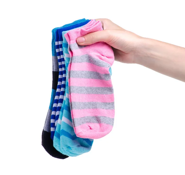 Pairs socks cotton in hand — Stock Photo, Image