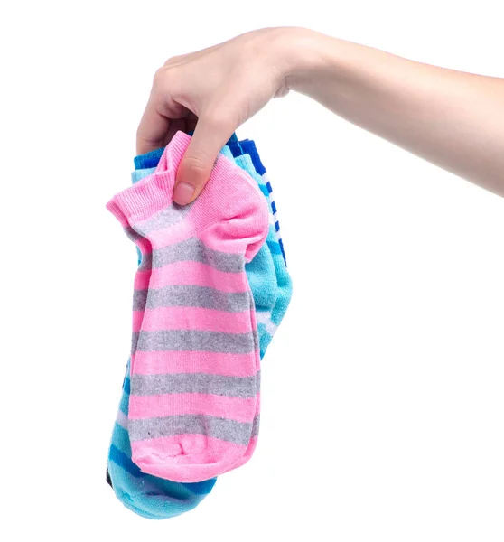 Pairs socks cotton in hand — Stock Photo, Image