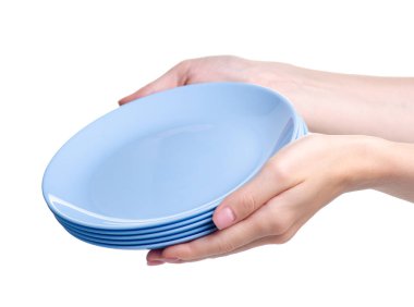 Pastel mavi tabaklar elde