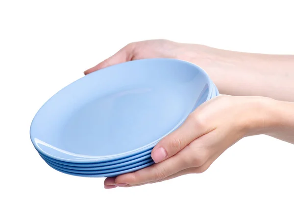 Παστέλ μπλε πιάτα στο χέρι — Φωτογραφία Αρχείου
