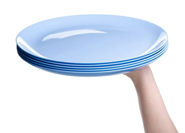 Παστέλ μπλε πιάτα στο χέρι — Φωτογραφία Αρχείου
