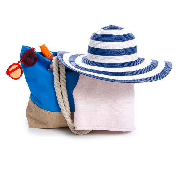 Summer holidays, vacation and travel concept. Beach handbag and accessory travel — Stock Photo, Image