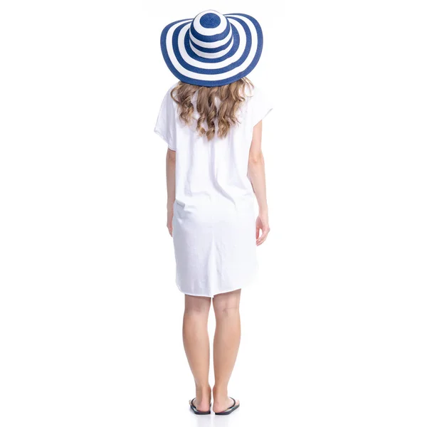Donna in cappello da sole estate sorridente felicità in piedi guardando — Foto Stock