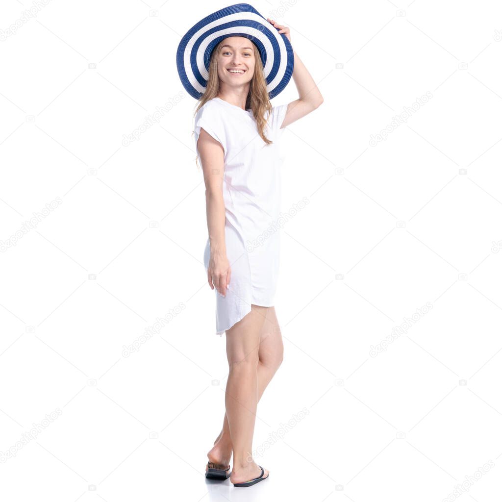 Woman in sun hat summer smiling happiness standing looking