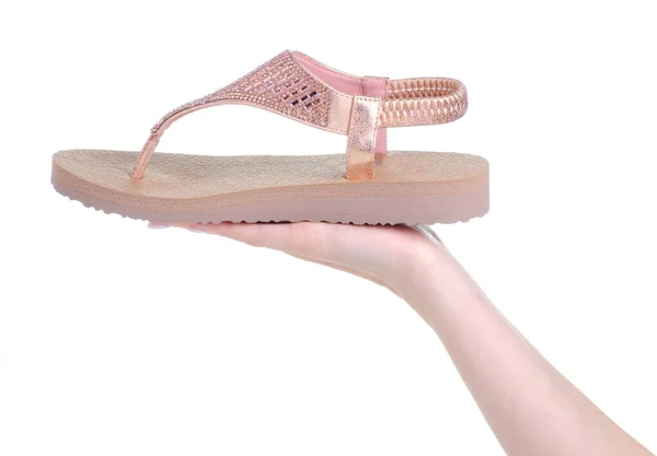 Zomer vrouwen sandalen in de hand — Stockfoto