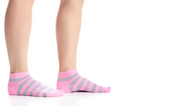 Kobiece nogi z różowymi skarpetkami moda — Zdjęcie stockowe