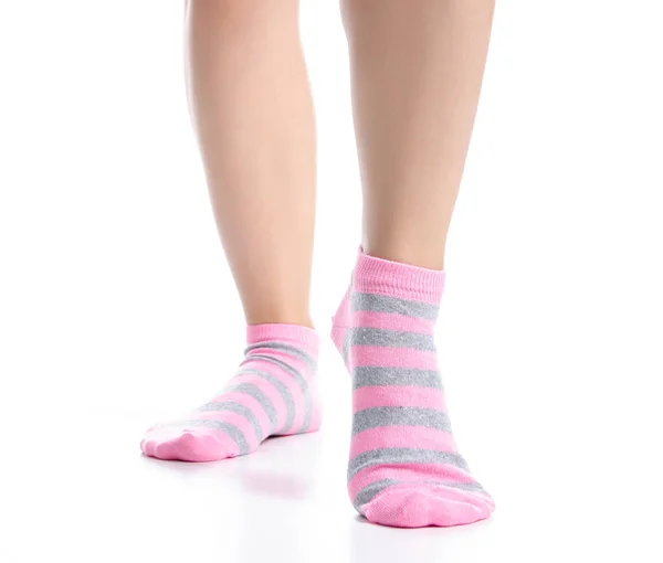 Female legs with pink socks fashion — Stock Photo, Image