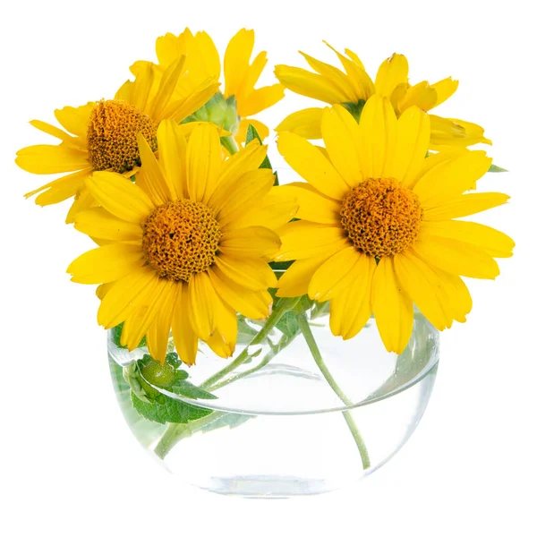 Florero de vidrio con flores amarillas —  Fotos de Stock