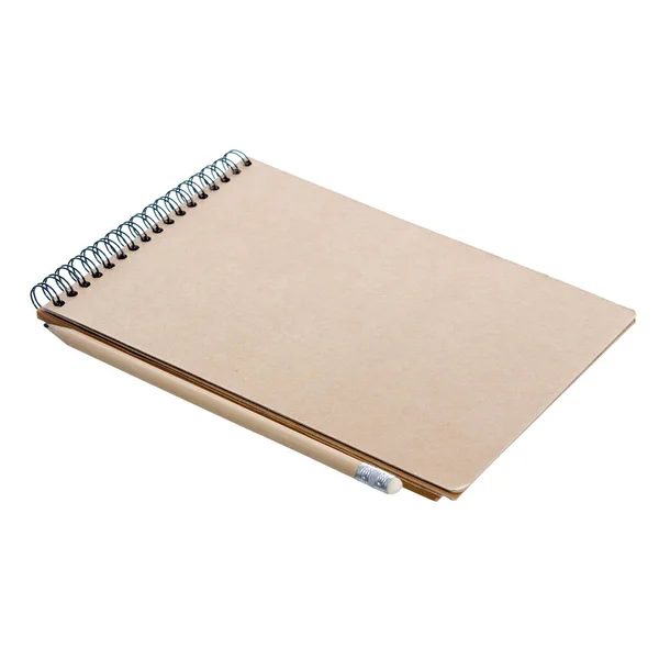 Коричневый дневник с карандашом — стоковое фото