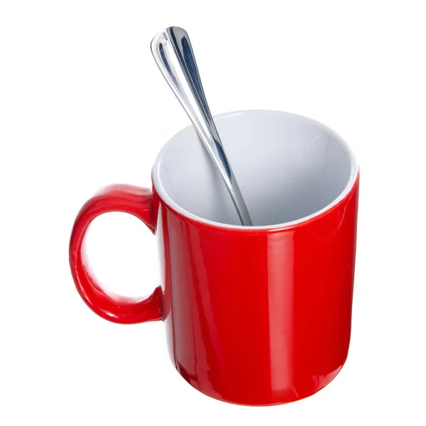 Red coffe tea cup cup mug with tea spoon — стоковое фото