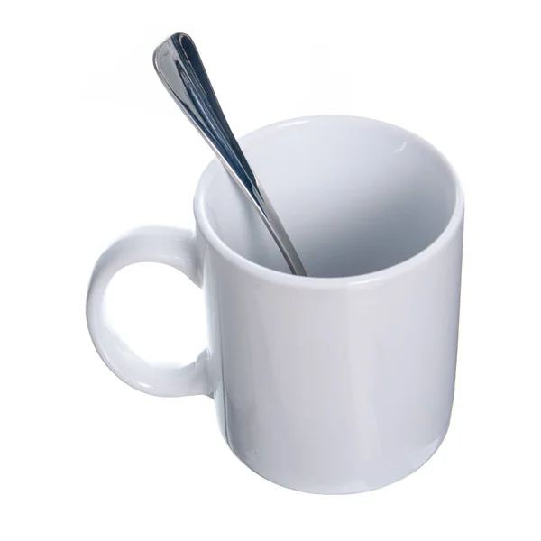 Weiße Kaffeetasse mit Teelöffel — Stockfoto