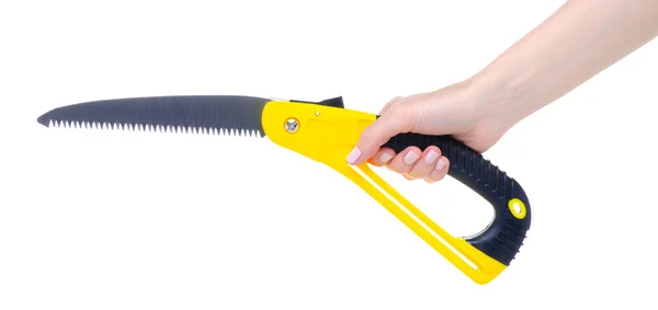 Folding wood saw in hand — Stock Photo, Image