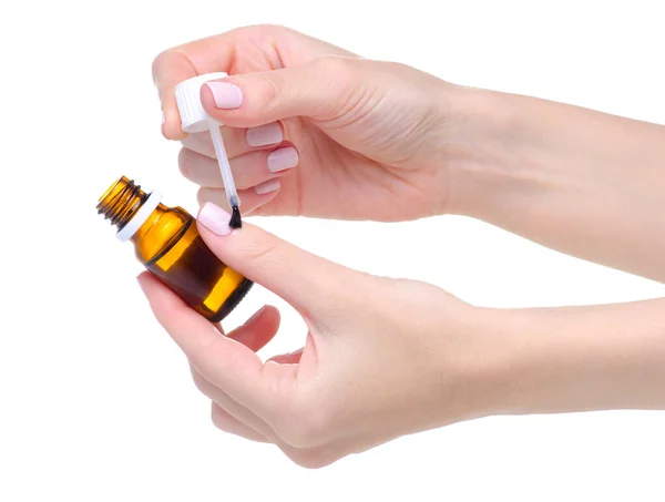 Bottle Nail Oil Cuticle in de hand — Stockfoto