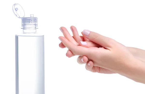 Hand antiseptic plastic bottle — Stock Photo, Image