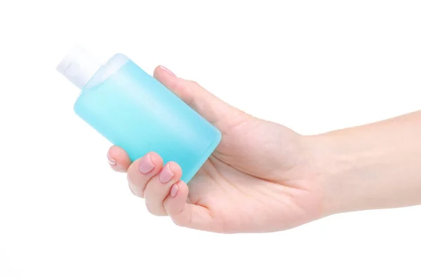 Пляшковий ацетоновий лак для нігтів в руці — стокове фото