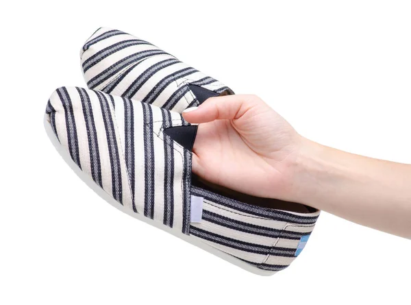 Dámské Espadrilles boty v ruce — Stock fotografie